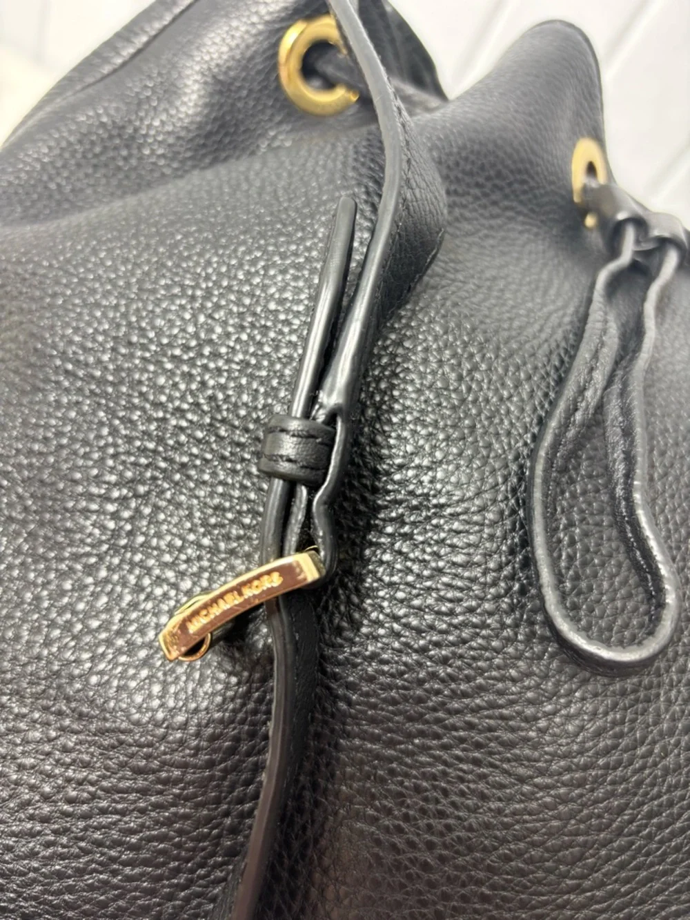 Michael Kors  Black‎ Pebbled Leather Drawstring Hobo with Gold Hardware